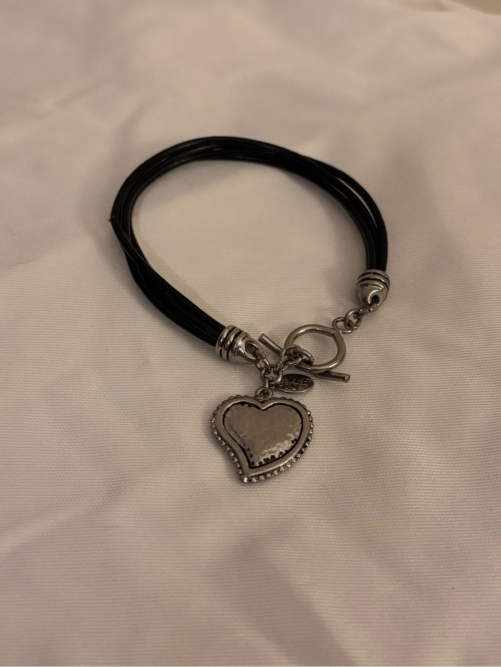 Brighton Black Multi-Strand Cord Bracelet with Silver Heart Charm